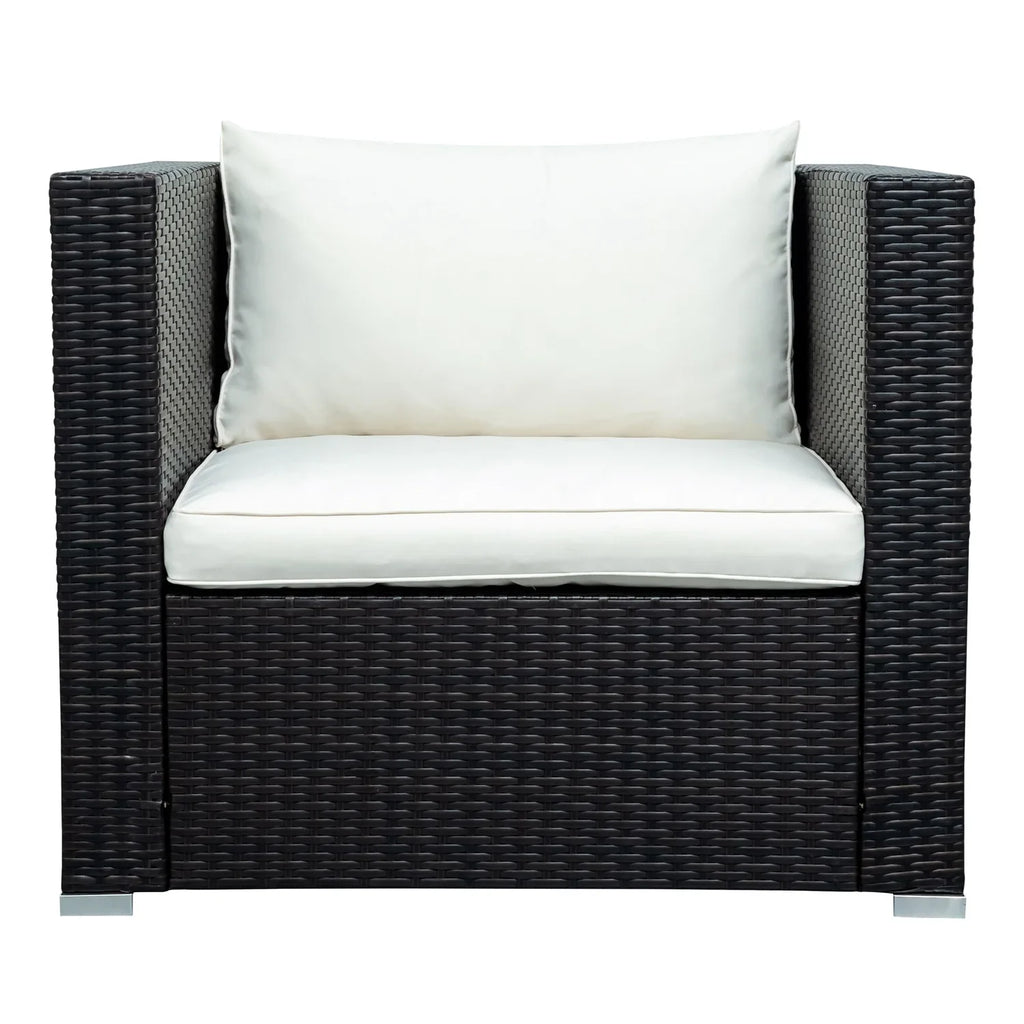 Virasat Outdoor Garden Balcony Sofa Set 5 Seater, Single seater With 1 Ottoman and 1 Center Table Set (Black + White)-VIRASAT FURNITURE & FURNISHING