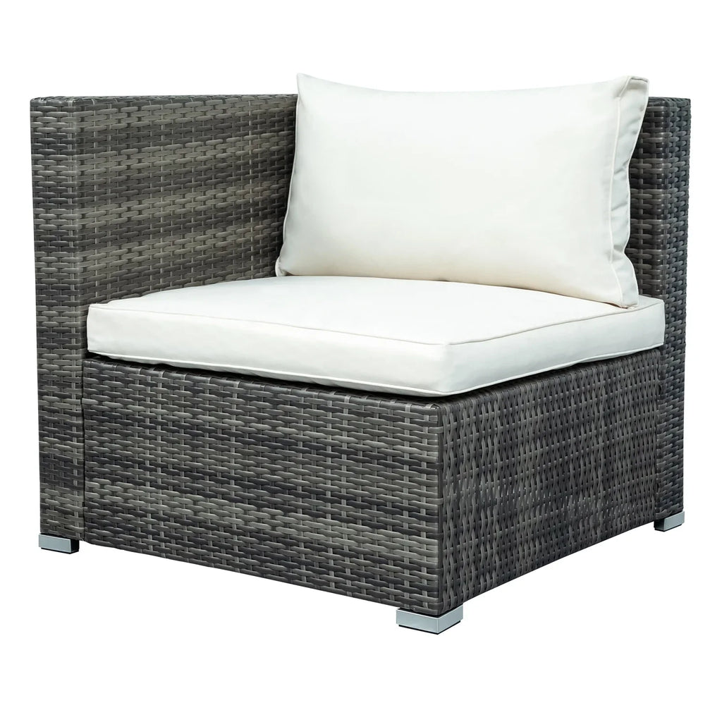 Virasat Outdoor Garden Balcony Sofa Set 6 Seater, Single Seater With 1 Ottoman and 1 Center Table Set (Brown + White)-VIRASAT FURNITURE & FURNISHING