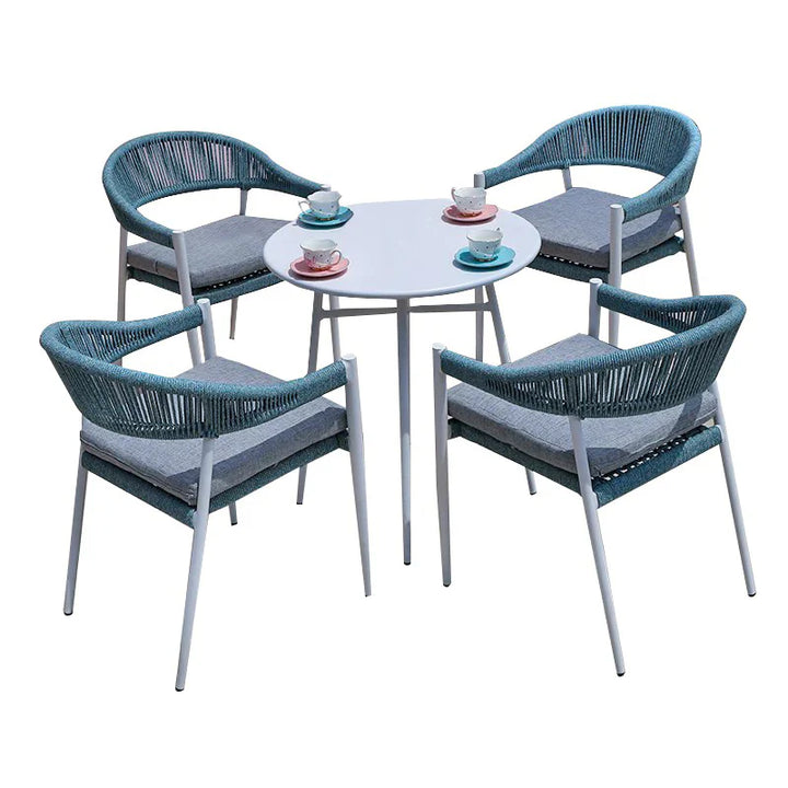 Virasat Metron Outdoor Patio Seating Set 4 Chairs and 1 Table Set ( Sky Blue) Braided & Rope