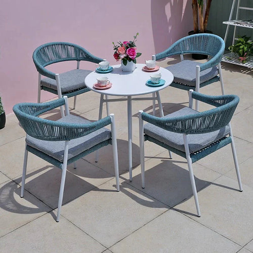 Virasat Outdoor Patio Seating Set 4 Chairs and 1 Table Set (Sky Blue) Braided & Rope-VIRASAT FURNITURE & FURNISHING