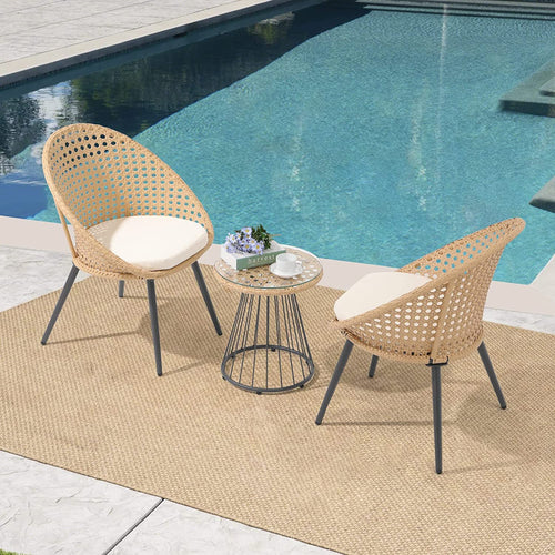 Virasat Outdoor Patio Seating Set 2 Chairs and 1 Table Set (Tan + White)-VIRASAT FURNITURE & FURNISHING