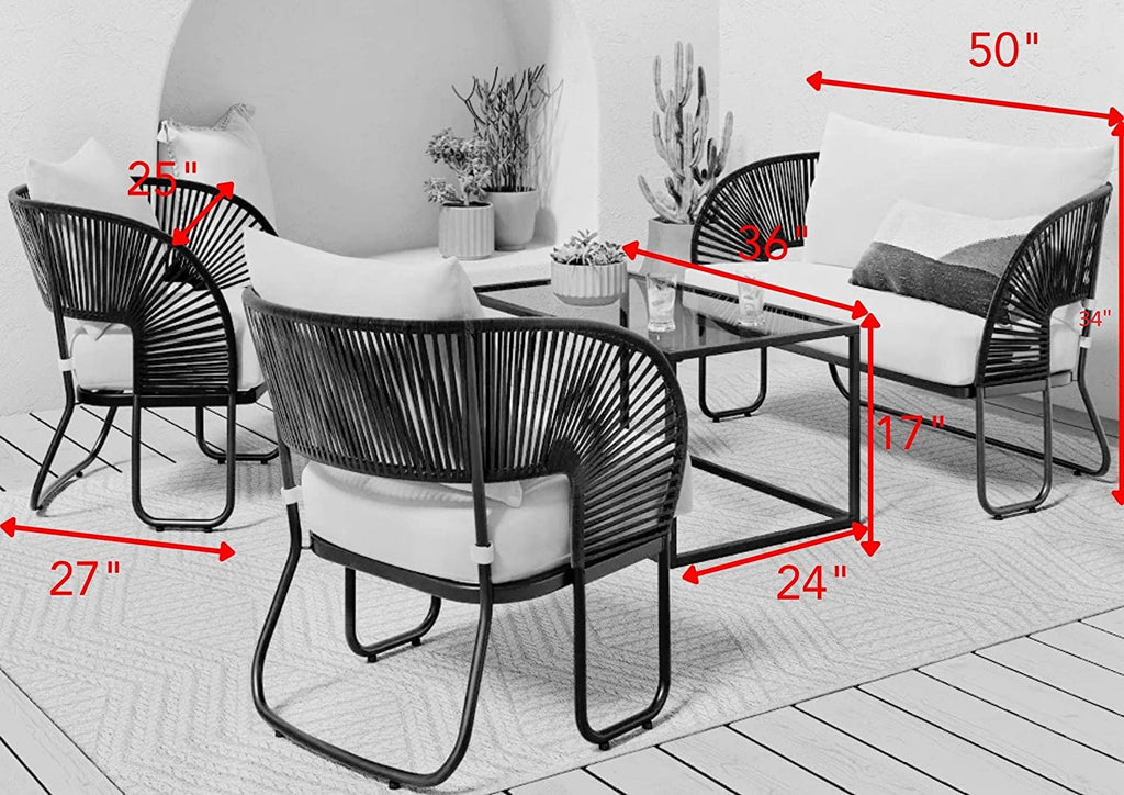 Virasat Outdoor Sofa Set 2 Seater, 2 Single Seater and 1 Center Table Set (Black) Braided & Rope-VIRASAT FURNITURE & FURNISHING