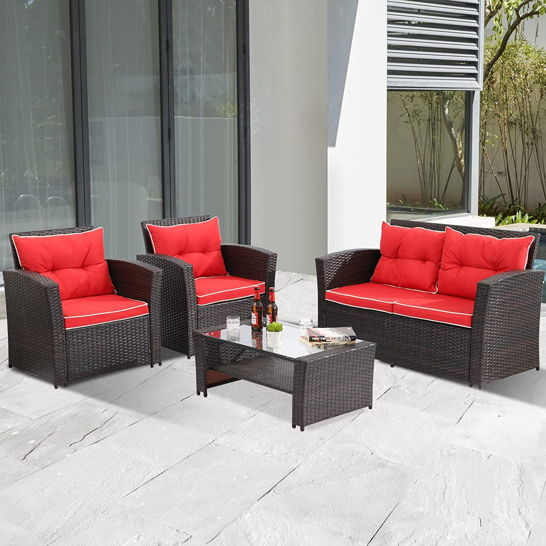 Virasat Fulvia Outdoor Sofa Set 2 Seater , 2 Single seater and 1 Center Table (Black + Red)