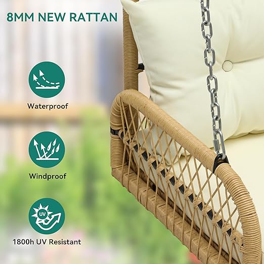 Virasat Double Seater Hanging Swing Without Stand For Balcony, Garden Swing (Honey)-VIRASAT FURNITURE & FURNISHING
