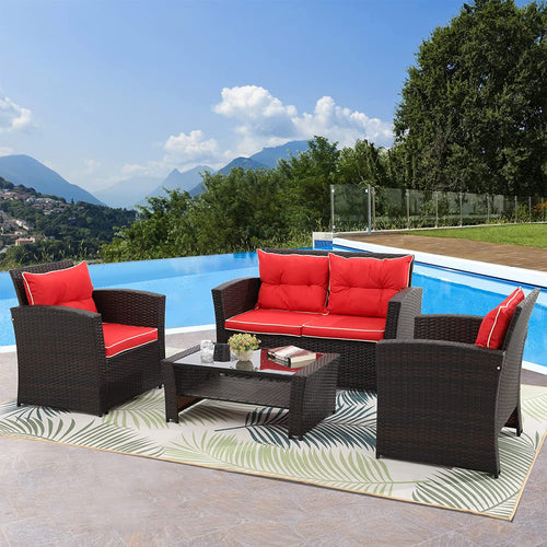 Virasat Outdoor Sofa Set 2 Seater,2 Single Seater and 1 Center Table (Black + Red)-VIRASAT FURNITURE & FURNISHING