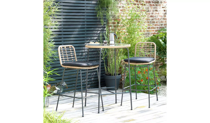 Virasat Andrew Outdoor Bar Sets 2 Chairs and 1 Table (Honey + Dark Grey)