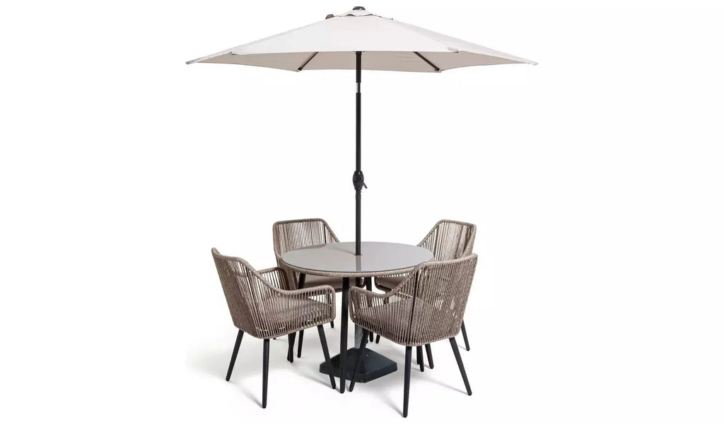 Virasat Outdoor Patio Seating Set 4 Chairs and 1 Table Set (Tan) Braided & Rope.-VIRASAT FURNITURE & FURNISHING