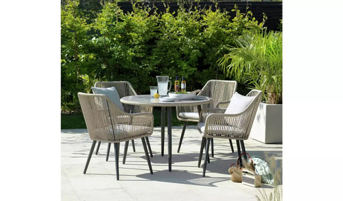 Virasat Outdoor Patio Seating Set 4 Chairs and 1 Table Set (Tan) Braided & Rope.-VIRASAT FURNITURE & FURNISHING