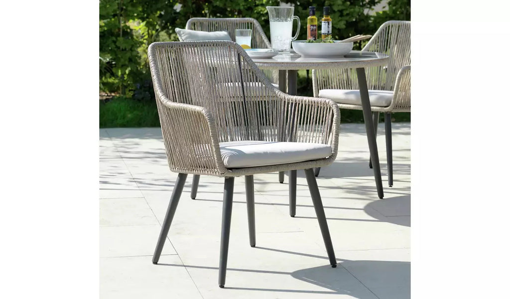 Virasat Outdoor Patio Seating Set 4 Chairs and 1 Table Set (Tan) Braided & Rope.-VIRASAT FURNITURE & FURNISHING
