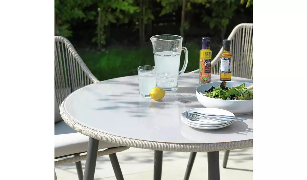 Virasat Outdoor Patio Seating Set 4 Chairs and 1 Table Set (Tan) Braided & Rope.-VIRASAT FURNITURE & FURNISHING