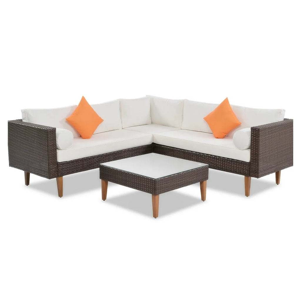 VIRASAT FURNITURE 7 SEATER L-SHAPE OUTDOOR WICKER SOFA SET 3-PIECE (BROWN & WHITE)