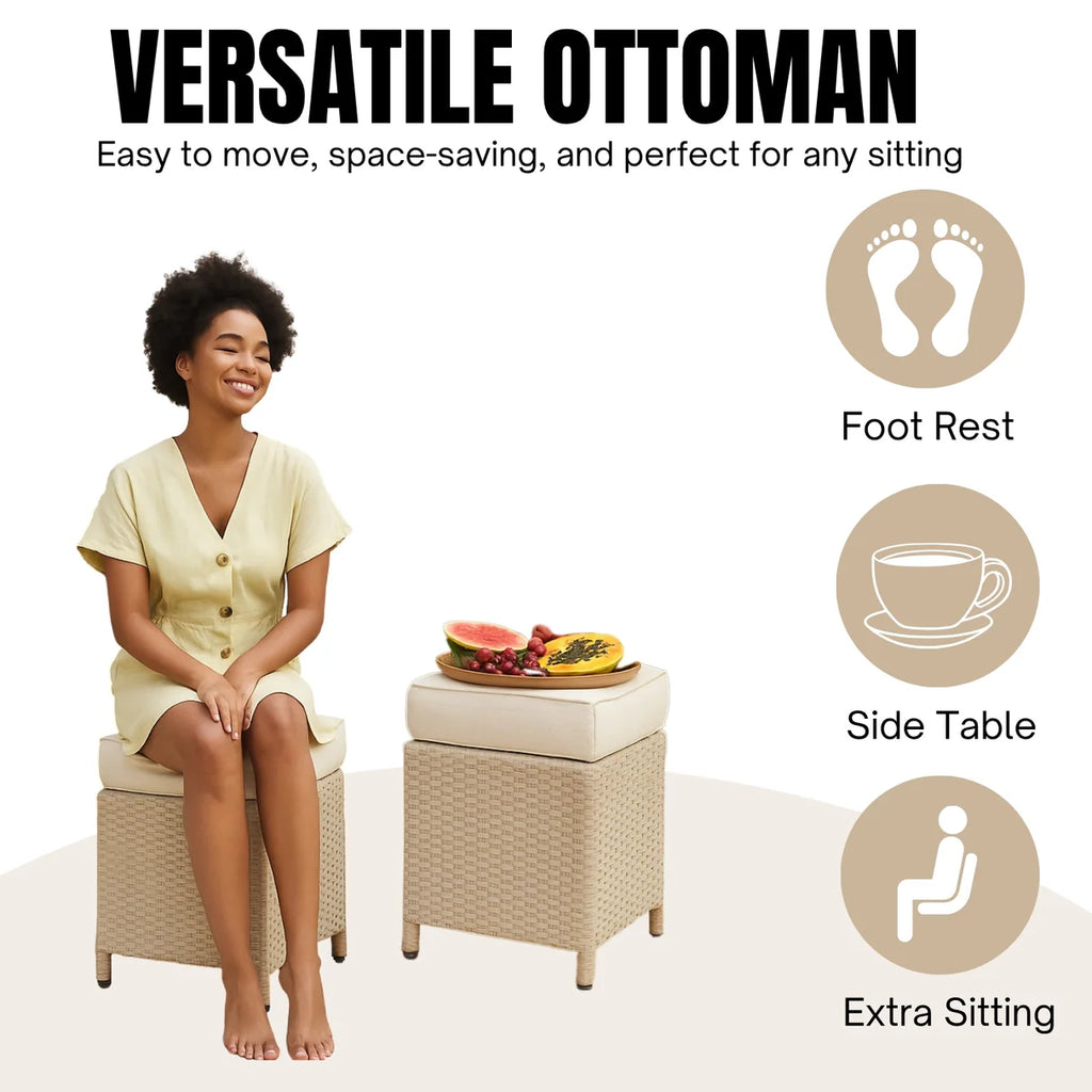 VIRASAT FURNITURE 8 SEATER L-SHAPE OUTDOOR WICKER SOFA SET 5-PIECE (BEIGE & WHITE)