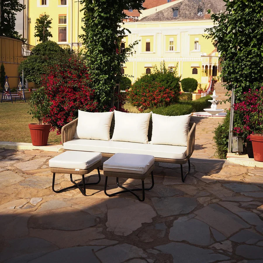VIRASAT FURNITURE OUTDOOR ROPE SOFA SET 7-SEATER WITH OTTOMANS (BEIGE & OFF-WHITE)