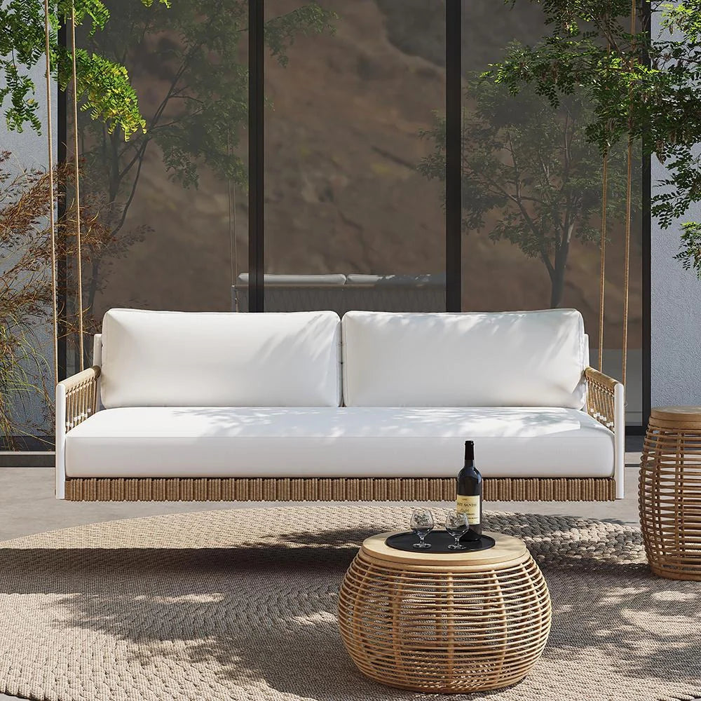 Virasat Three Seater Hanging Swing Without Stand For Balcony, Garden Swing (Tan + White)-VIRASAT FURNITURE & FURNISHING