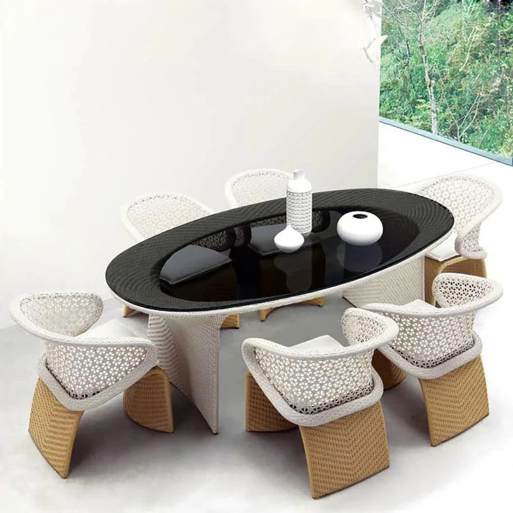 Virasat Outdoor Patio Seating Set 6 Chairs and 1 Table Set (Tan + White)-VIRASAT FURNITURE & FURNISHING