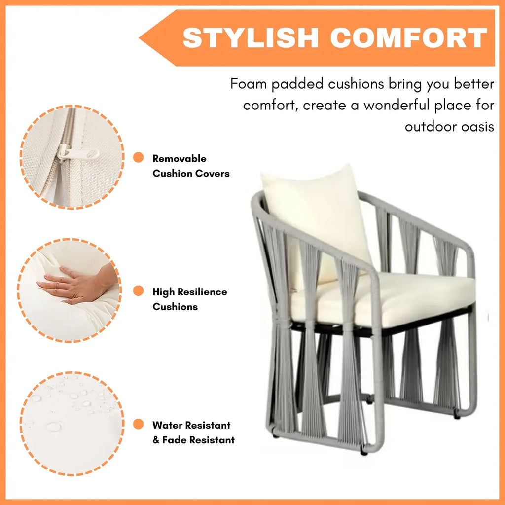 VIRASAT FURNITURE Outdoor Rope 3-Piece Patio Set (Grey & Cream)