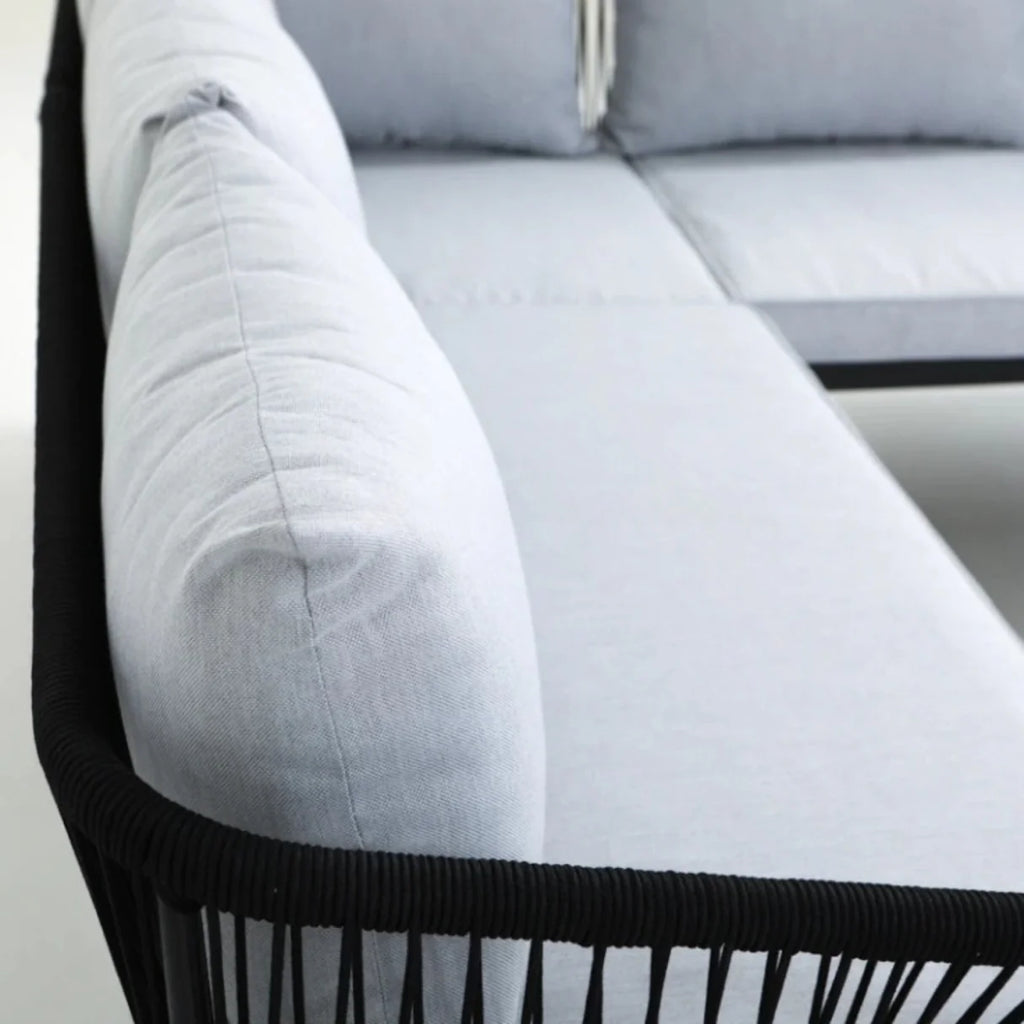 VIRASAT FURNITURE L-SHAPE OUTDOOR ROPE SOFA SET 6-SEATER WITH CENTER TABLE (GREY)