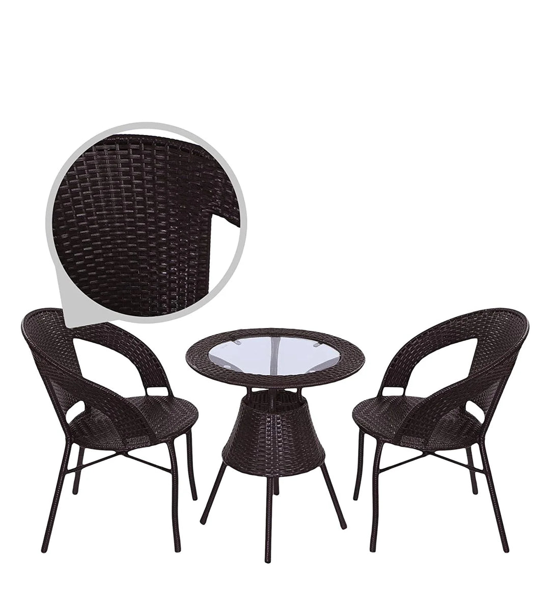 Virasat Gem Outdoor Patio Seating Set 2 Chairs and 1 Table Set (Brown)