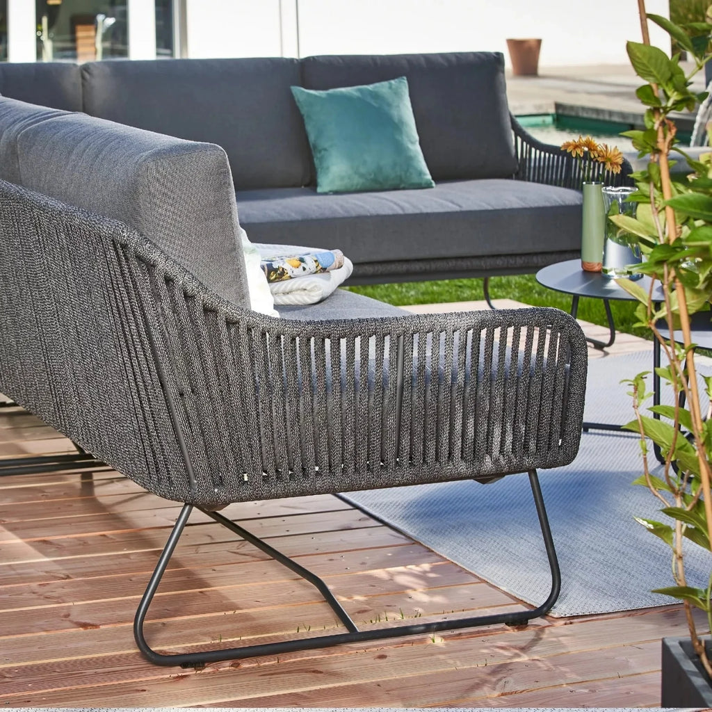 VIRASAT FURNITURE L-SHAPE OUTDOOR ROPE SOFA SET 6-SEATER WITH CENTER TABLE (GREY)