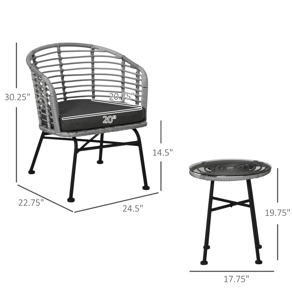 Virasat Outdoor Patio Seating Set 2 Chairs and 1 Table Set (Grey)-VIRASAT FURNITURE & FURNISHING