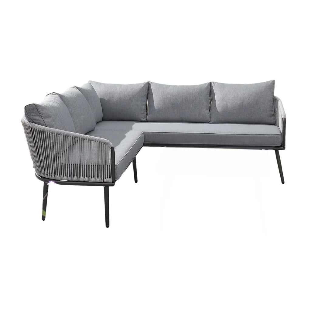 VIRASAT FURNITURE 6 SEATER L-SHAPE OUTDOOR ROPE CONVERSATION SOFA SET (GREY)