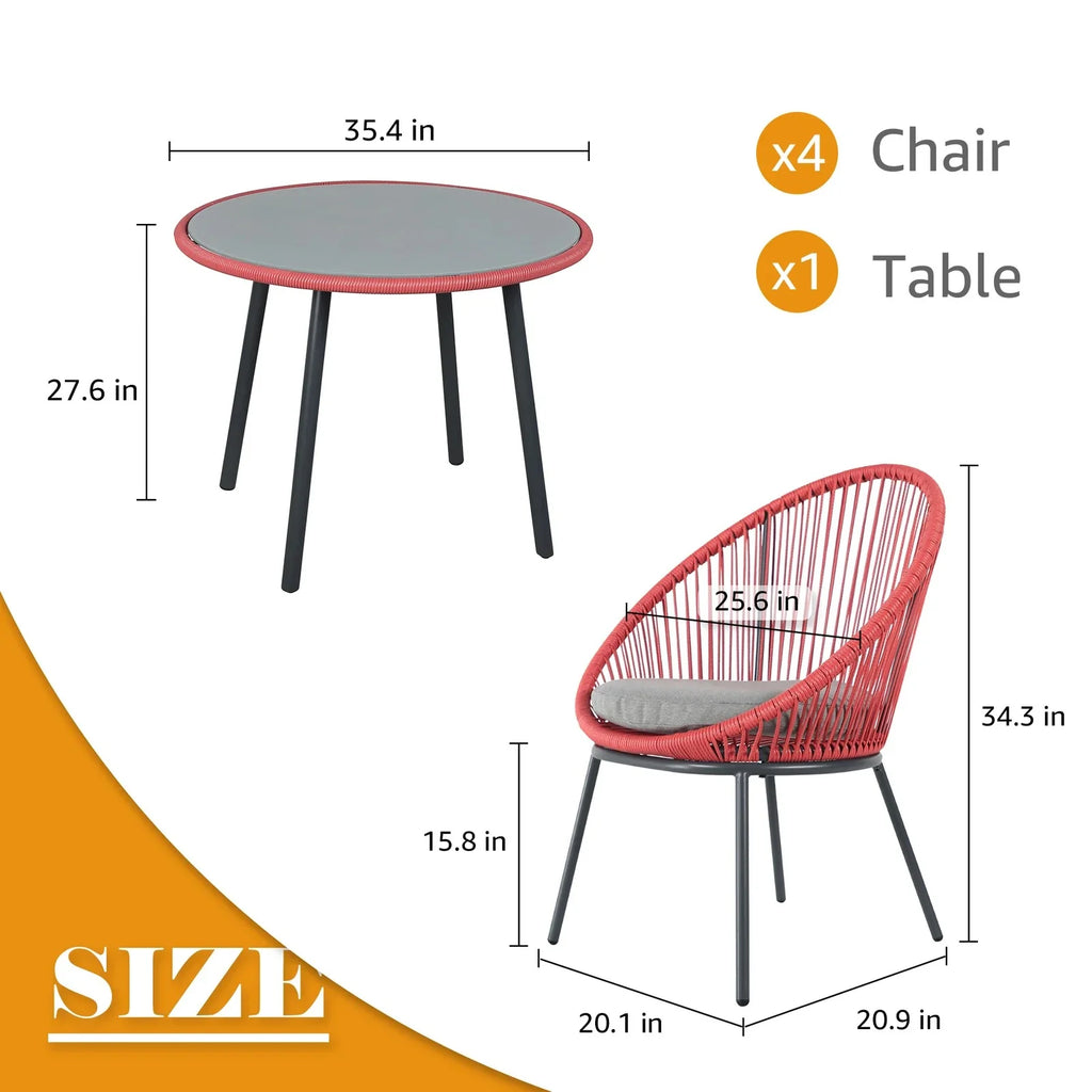 Virasat Patio Seating Set 4 Chairs and 1 Table Set (Light Red)-VIRASAT FURNITURE & FURNISHING