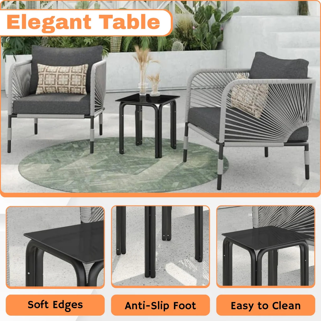 VIRASAT FURNITURE 3-Piece Outdoor Rope Patio Furniture Set with Cushions & Center Table – Beige