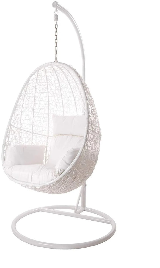 Virasat Single Seater Hanging Swing With Stand For Balcony, Garden Swing (White)-VIRASAT FURNITURE & FURNISHING