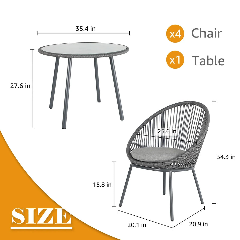 Virasat Outdoor Patio Seating Set 4 Chairs and 1 Table Set (Grey)-VIRASAT FURNITURE & FURNISHING