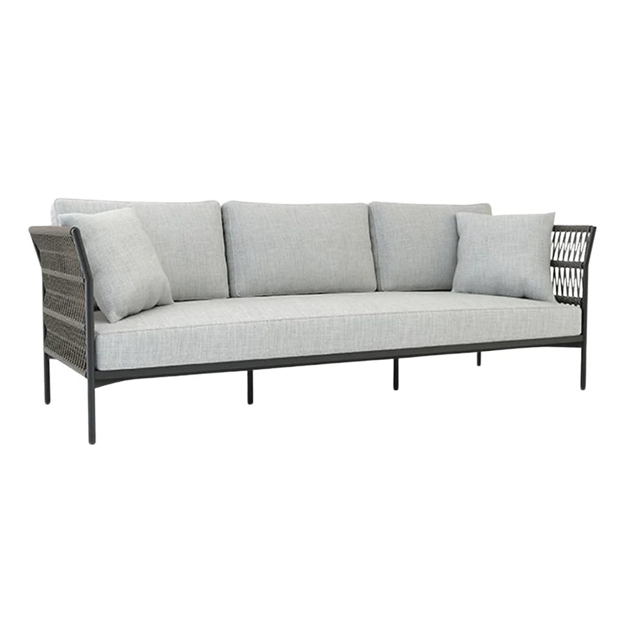VIRASAT FURNITURE OUTDOOR ROPE SOFA SET 7-SEATER WITH GLASS TOP CENTER TABLE (GREY/BEIGE)