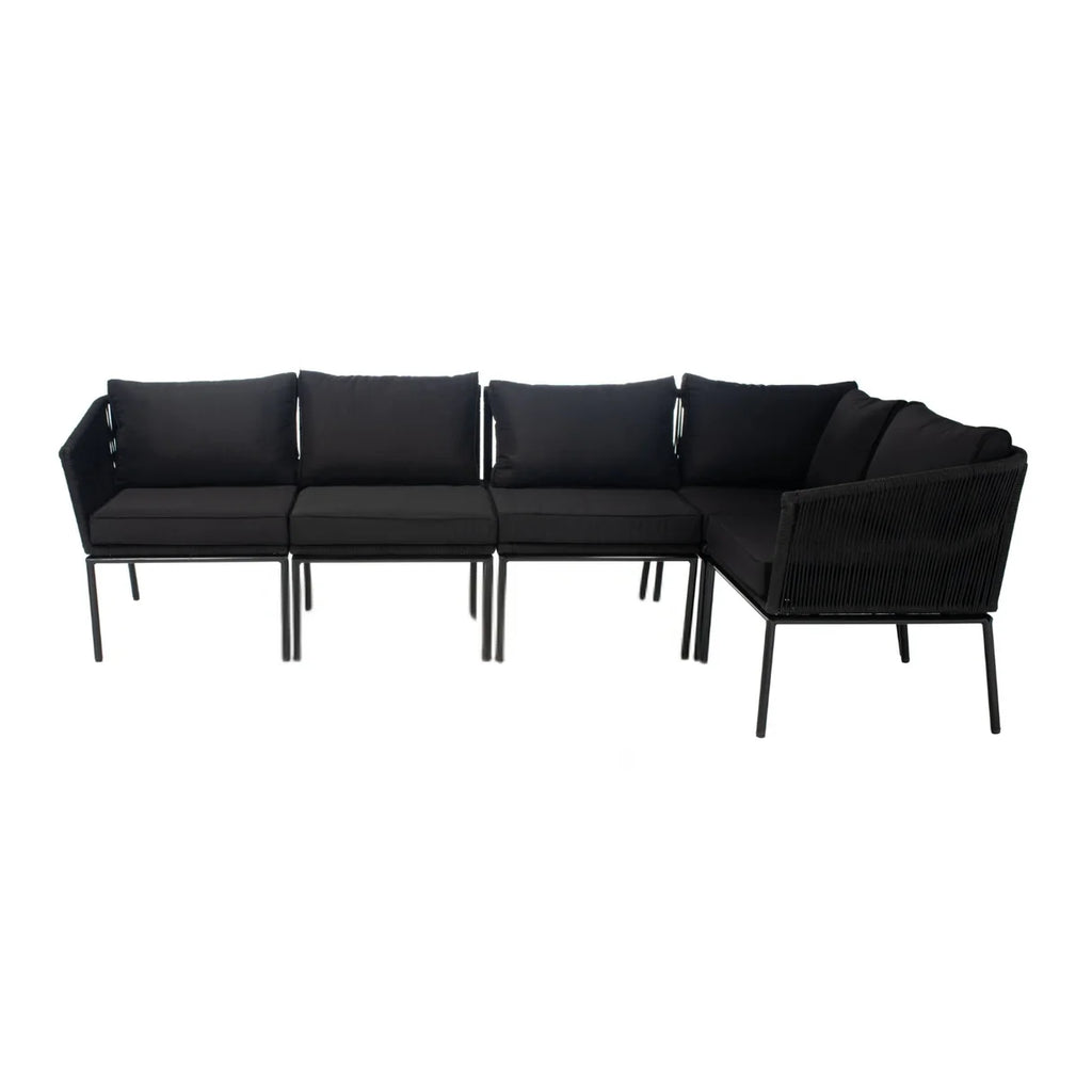 VIRASAT FURNITURE 6 SEATER L-SHAPE OUTDOOR BLACK ROPE SOFA SET