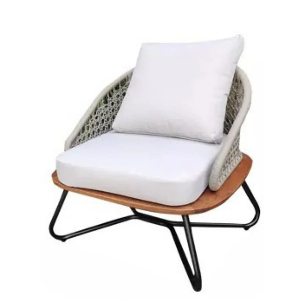 VIRASAT FURNITURE Outdoor Rope 3-Piece Patio Set With Wooden Top Table
