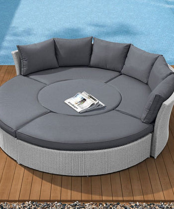 Virasat Outdoor Poolside Sunbed With Cushion Daybed (Grey)-VIRASAT FURNITURE & FURNISHING