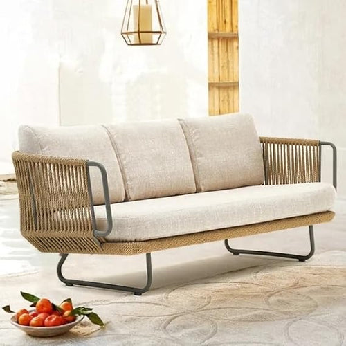 VIRASAT FURNITURE 3 SEATER SOFA ANTIQUE DESIGN ROPE FURNITURE SET (BEIGE & WHITE)