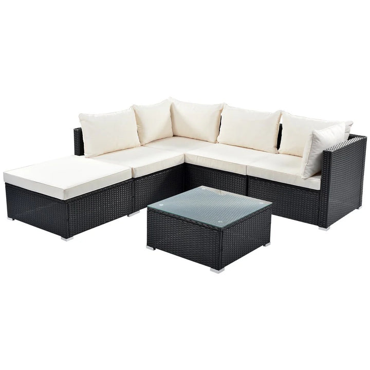 Virasat Ollie Outdoor Patio Sofa Set 4 Seater and 1 Table With 1 Ottoman Set (Black + Cream)