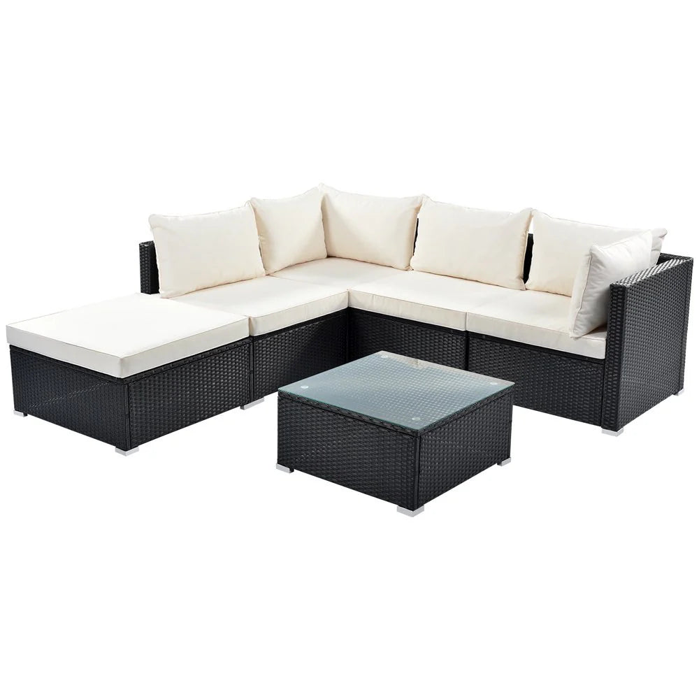 Virasat Outdoor Patio Sofa Set 4 Seater and 1 Table With 1 Ottoman Set (Black + Cream)-VIRASAT FURNITURE & FURNISHING