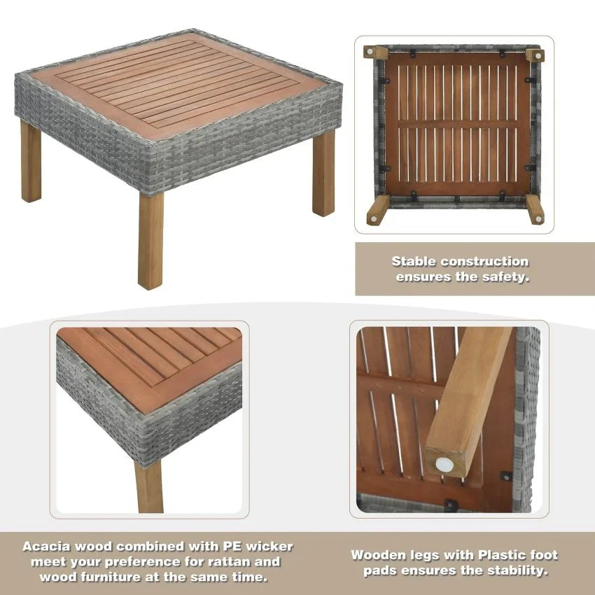 VIRASAT FURNITURE OUTDOOR ROPE SOFA SET 7-SEATER WITH OTTOMAN & CENTER TABLE (GREY)
