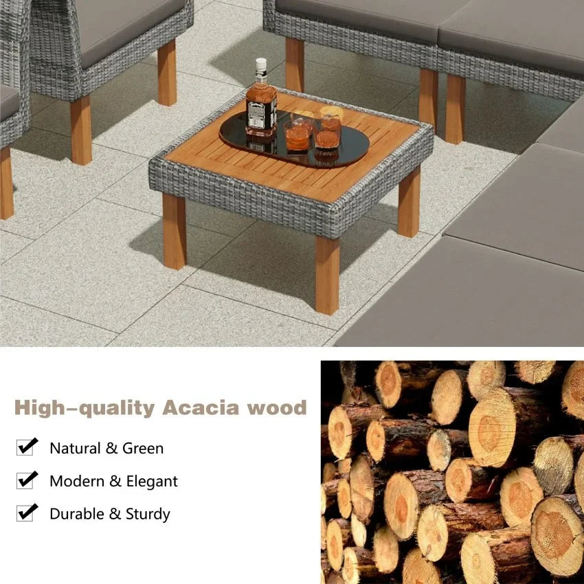 VIRASAT FURNITURE OUTDOOR ROPE SOFA SET 7-SEATER WITH OTTOMAN & CENTER TABLE (GREY)
