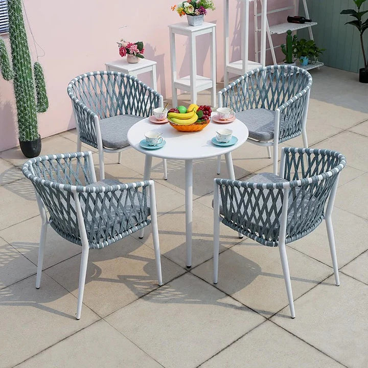 Virasat Zagora Outdoor Patio Seating Set 4 Chairs and 1 Table Set (Grey+ White) Braided & Rope