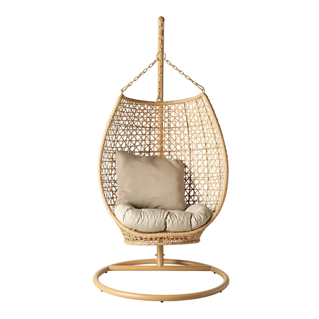 Virasat Single Seater Hanging Swing With Stand For Balcony, Garden (Honey)-VIRASAT FURNITURE & FURNISHING