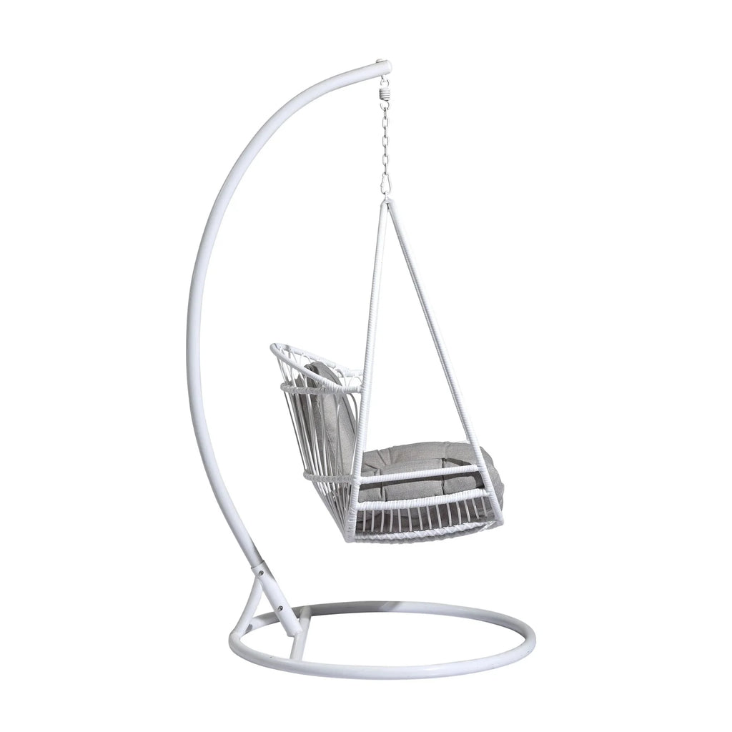Virasat Single Seater Hanging Swing With Stand For Balcony, Garden (White)-VIRASAT FURNITURE & FURNISHING