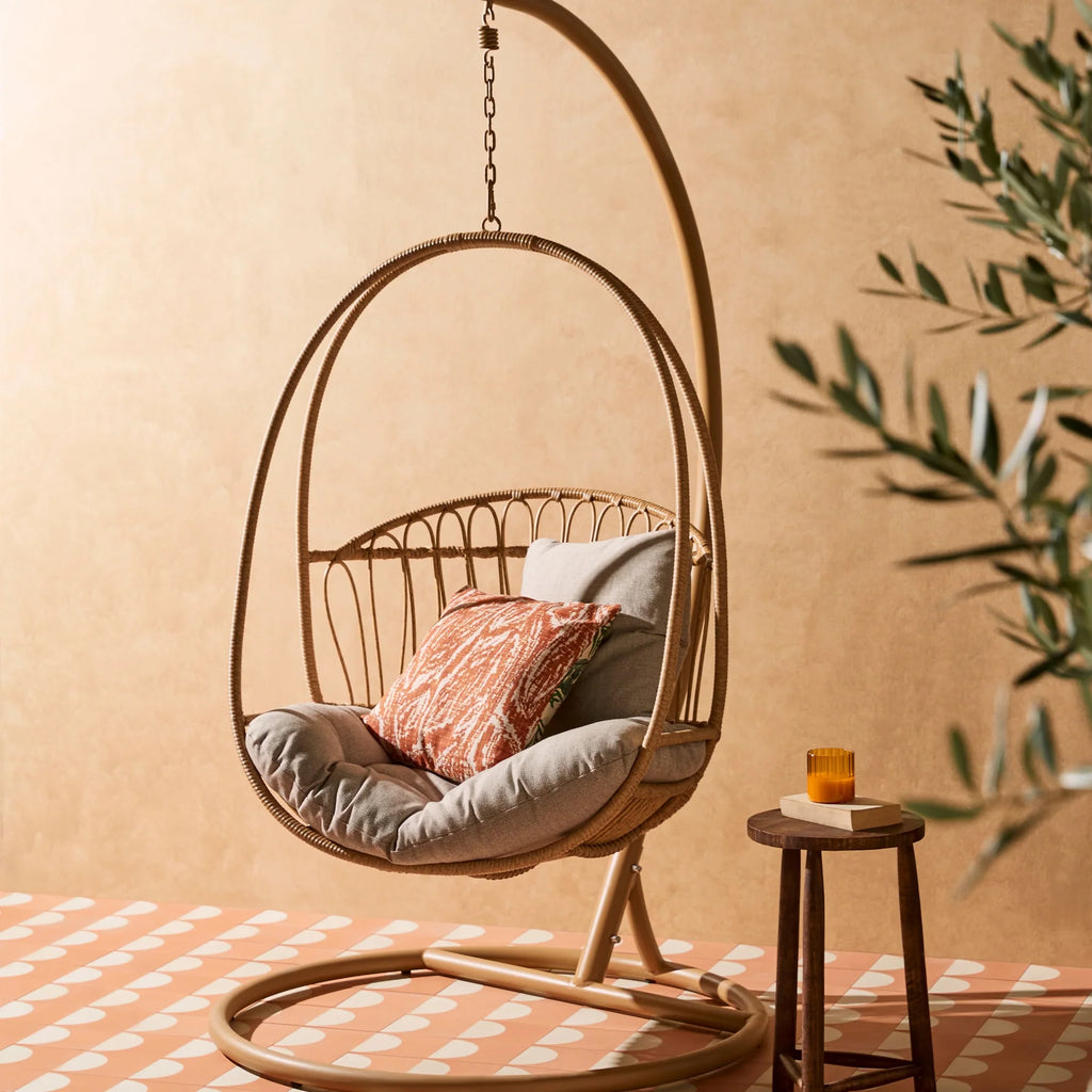 Virasat Single Seater Hanging Swing With Stand For Balcony, Garden (Honey)-VIRASAT FURNITURE & FURNISHING