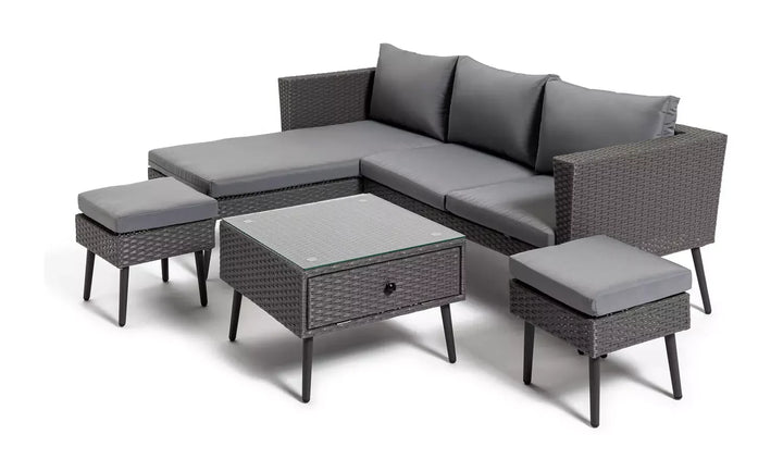 Virasat Bettino Outdoor Sofa Set 4 Seater , 2 Single seat and 1 Center Table (Black + Grey)