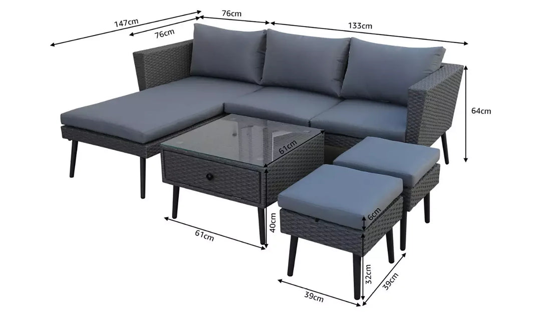 Virasat Bettino Outdoor Sofa Set 4 Seater , 2 Single seat and 1 Center Table (Black + Grey)