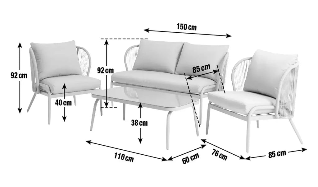 Virasat Outdoor Sofa Set 2 Seater, 2 Single Seater and 1 Center Table Set (Light Silver) Braided & Rope-VIRASAT FURNITURE & FURNISHING