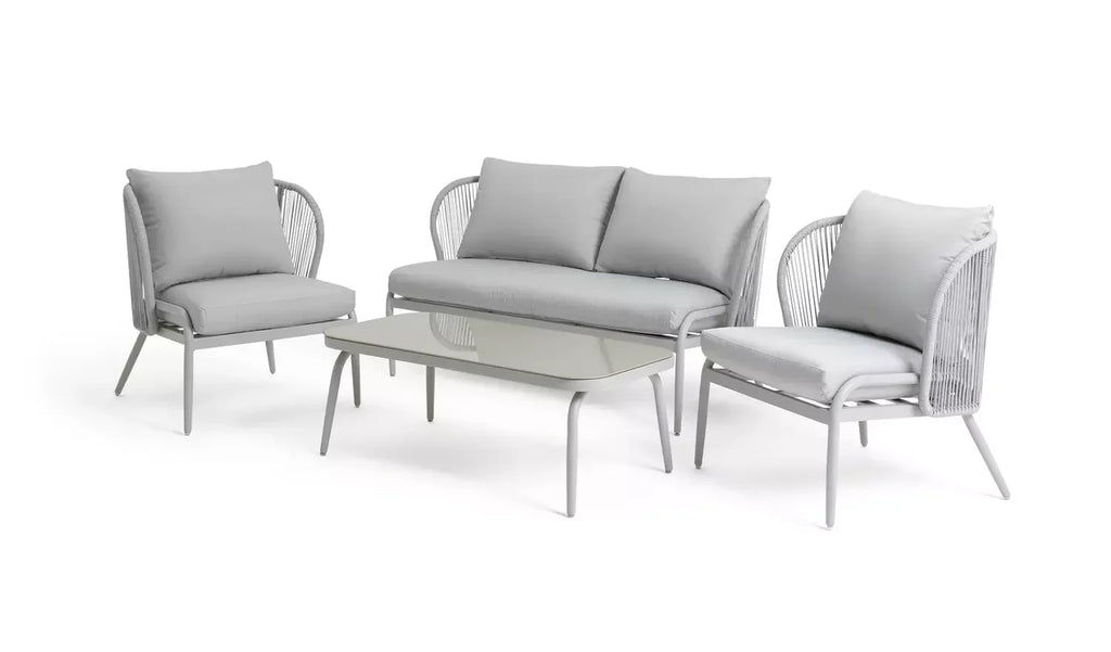 Virasat Outdoor Sofa Set 2 Seater, 2 Single Seater and 1 Center Table Set (Light Silver) Braided & Rope-VIRASAT FURNITURE & FURNISHING