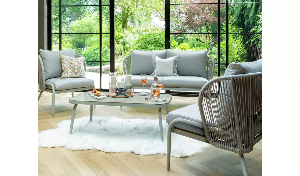 Virasat Outdoor Sofa Set 2 Seater, 2 Single Seater and 1 Center Table Set (Light Silver) Braided & Rope-VIRASAT FURNITURE & FURNISHING