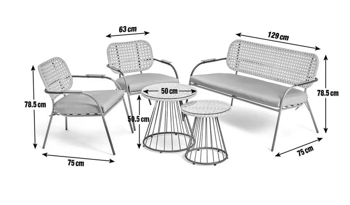 Virasat Meta Outdoor Garden Balcony Sofa Set 2 Seater , 2 Single seater , 1 side table and 1 Center Table Set (Honey + Grey)