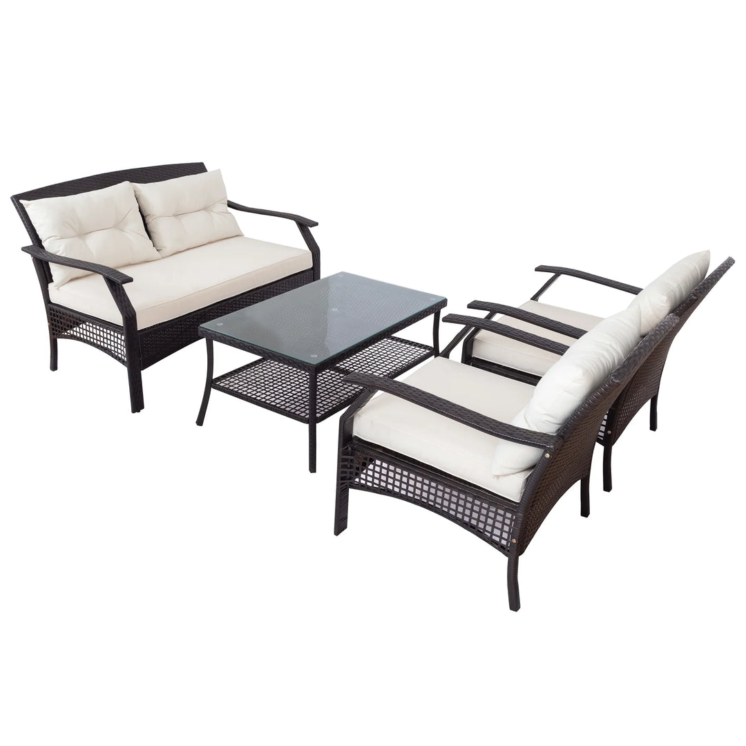 Virasat Odette Outdoor Sofa Set 2 Seater, 2 Single seater and 1 Center Table (Dark Brown)