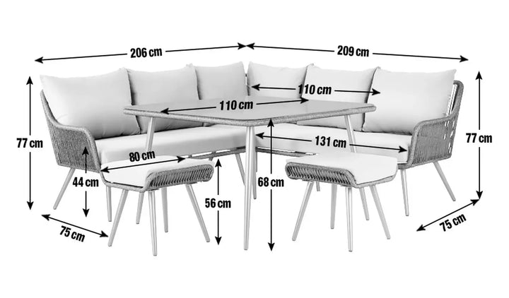 Virasat RETO Outdoor Sofa Set 5 Seater , 2 ottoman and 1 Center Table Set (Black) Braided & Rope